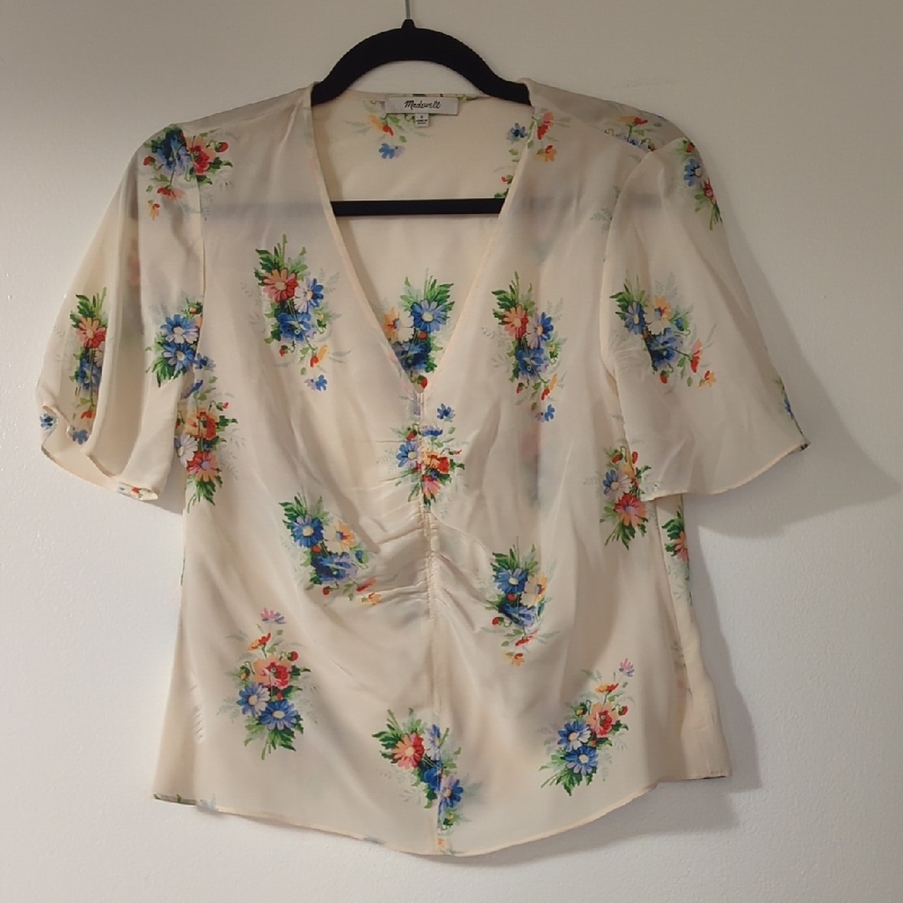 Madewell Cream Floral Silk Blouse Size 2